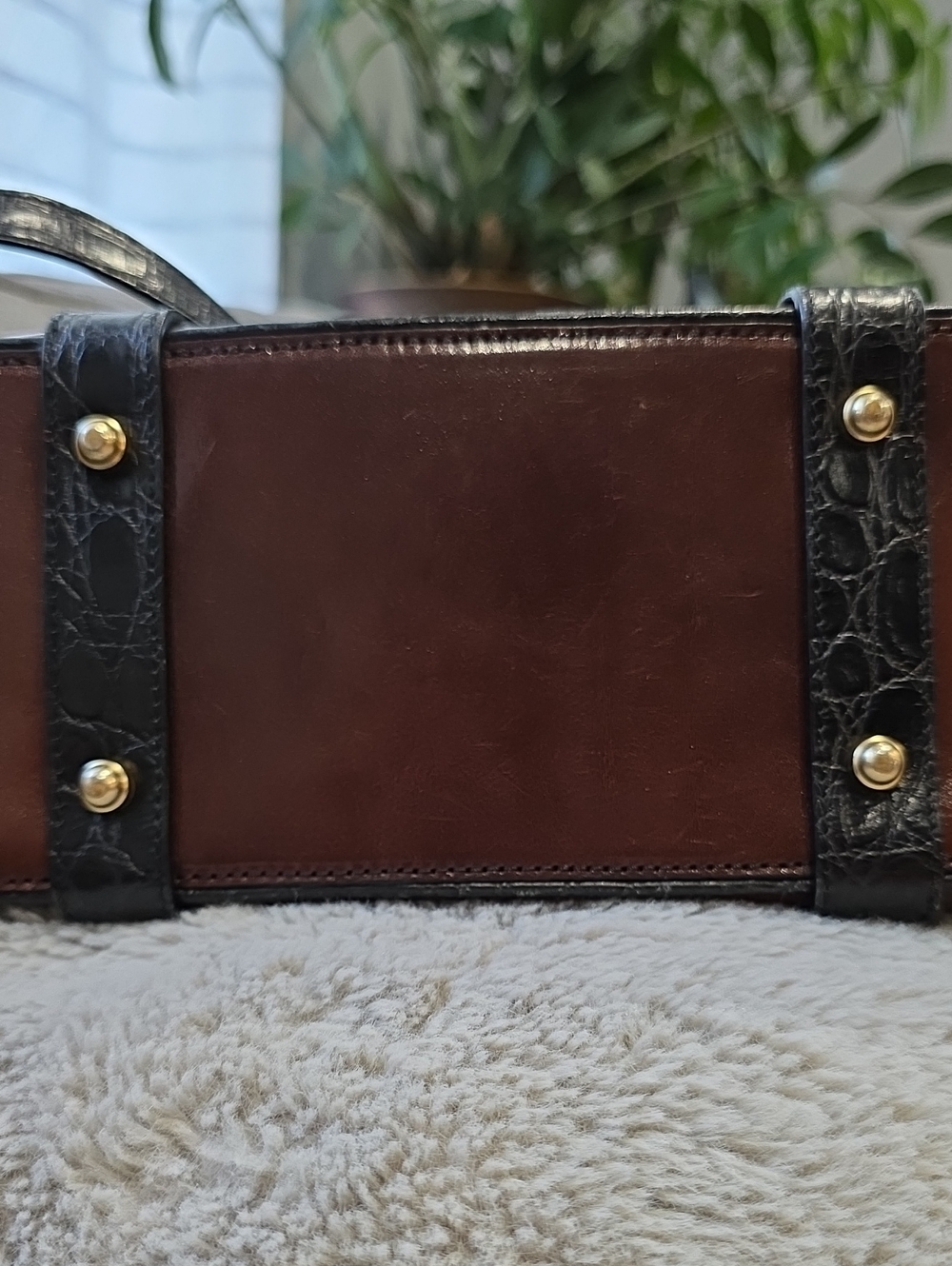 Vintage Brahmin Black Croc-Trim and Brown Leather Satchel - Picture 12 of 14